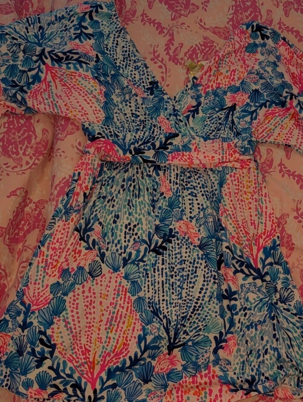 Lilly Pulitzer Women's M Multicolor Tropical Floral Belted Romper V-Neck